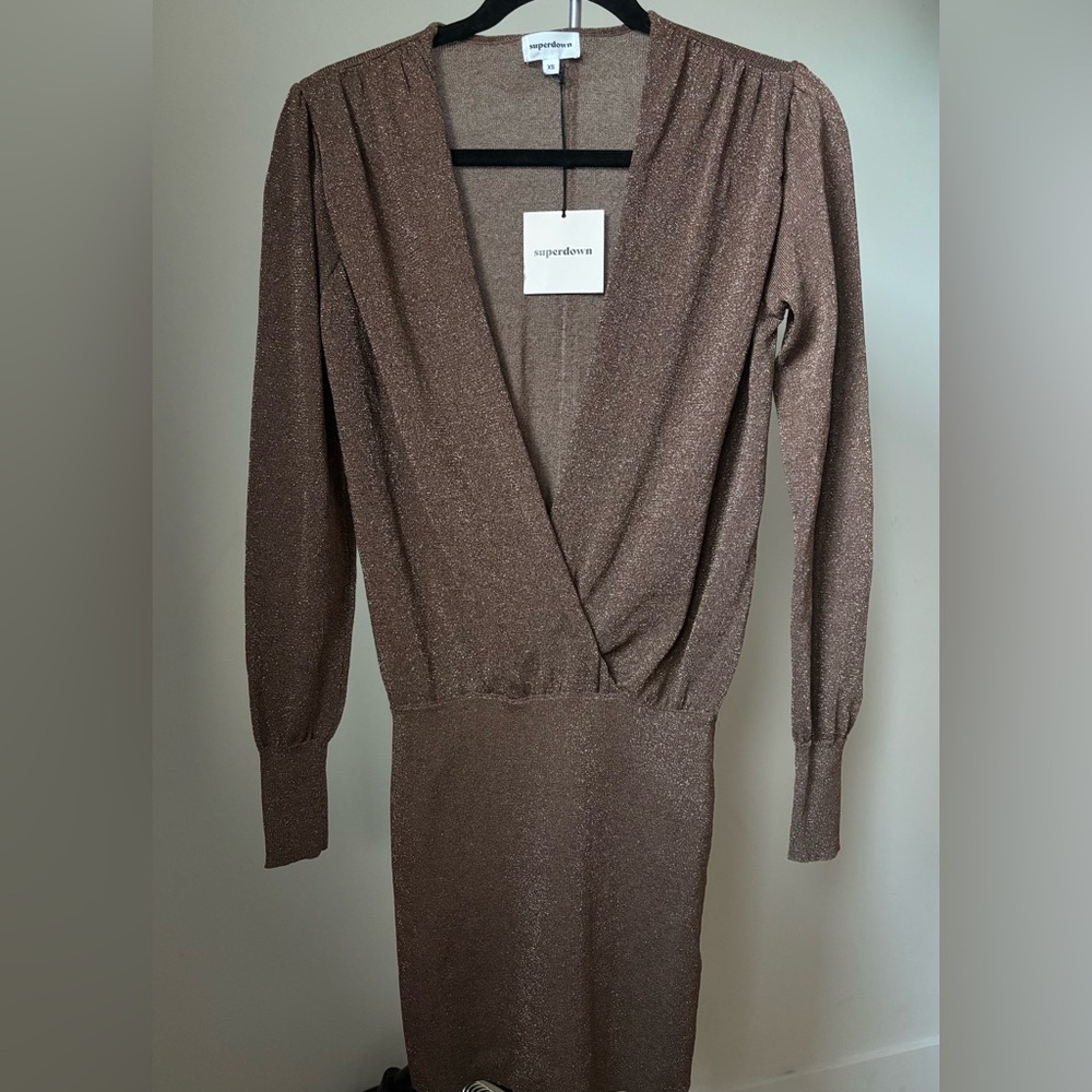 Superdown Shimmering Brown Long Sleeve Dress